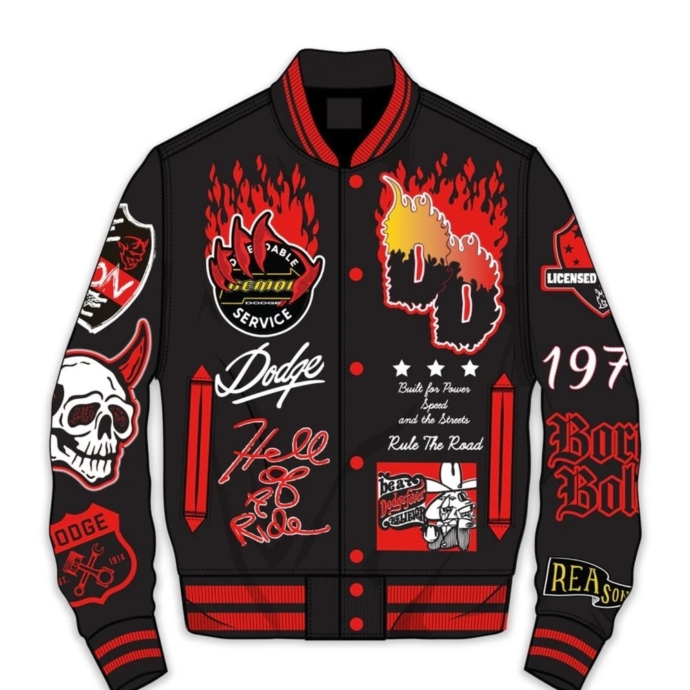 Dodge Graphic Print Demon Hell Of A Ride Bomber Jacket Size Large New